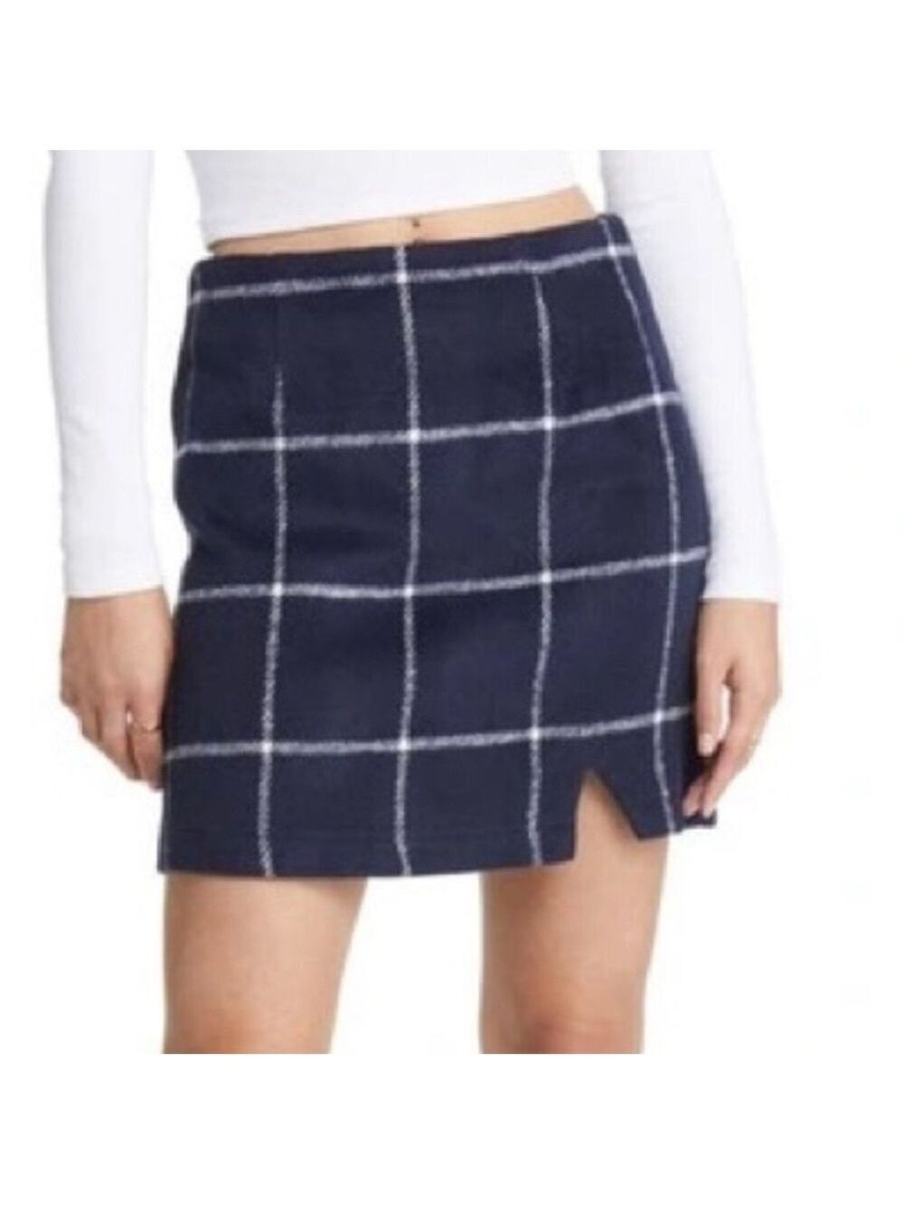 Potter's Pot Navy Checkered plaid Mini Skirt with slit medium